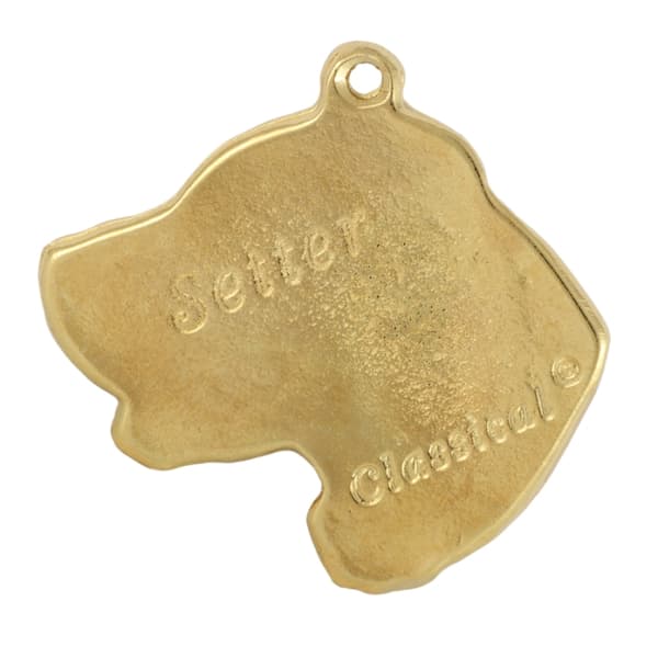 Engelsk setter, Laverack - halsband med en hund i presentförpackning, guldpläterat hänge för en hundfantast, iögonfallande Art-Dog-smycken