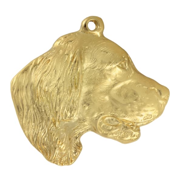 Engelsk setter, Laverack - halsband med en hund i presentförpackning, guldpläterat hänge för en hundfantast, iögonfallande Art-Dog-smycken