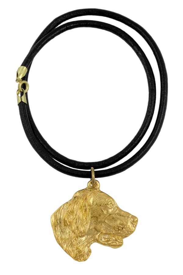 Engelsk setter, Laverack - halsband med en hund i presentförpackning, guldpläterat hänge för en hundfantast, iögonfallande Art-Dog-smycken