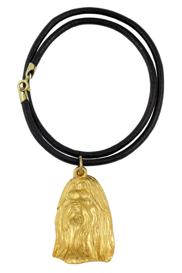 Shih Tzu, Shi tsu, Shi-Tzu, Szi-cu, Szitzu - halsband med en hund i presentask, guldpläterat hänge för en hundfantast, iögonfallande Art-Dog-smycken