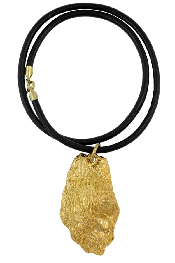 French Shepherd Briard, Berger de Brie I - halsband med en hund i presentask, guldpläterat hänge för en hundfantast, iögonfallande Art-Dog-smycken
