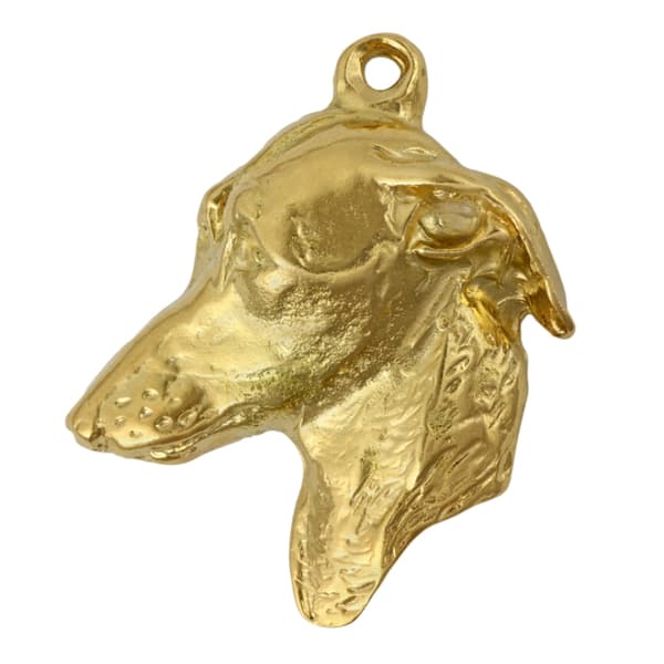 Italiensk vinthund, italiensk vinthund - halsband med en hund i presentförpackning, guldpläterat hänge för en hundfantast, imponerande Art-Dog-smycken