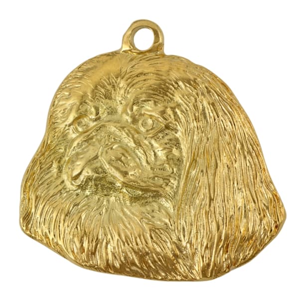 Pekingese - halsband med en hund i presentförpackning, guldpläterat hänge för en hundfantast, iögonfallande Art-Dog-smycken