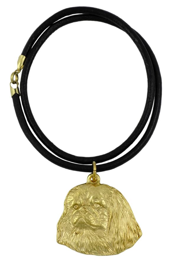 Pekingese - halsband med en hund i presentförpackning, guldpläterat hänge för en hundfantast, iögonfallande Art-Dog-smycken