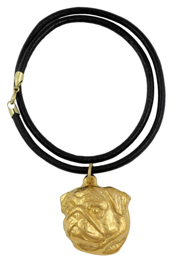 Mops, Mops, Carlin II - halsband med en hund i presentförpackning, guldpläterat hänge för en hundfantast, iögonfallande Art-Dog-smycken