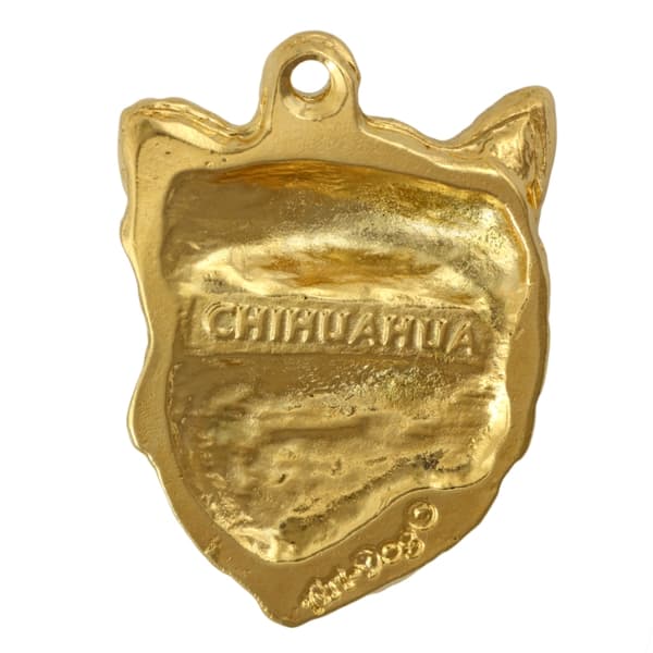 Långhårig Chihuahua - halsband med en hund i presentask, guldpläterat hänge för en hundfantast, iögonfallande Art-Dog-smycken
