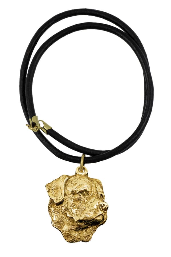 Rottweiler II - halsband med en hund i presentask, guldpläterat hänge för en hundfantast, iögonfallande Art-Dog-smycken