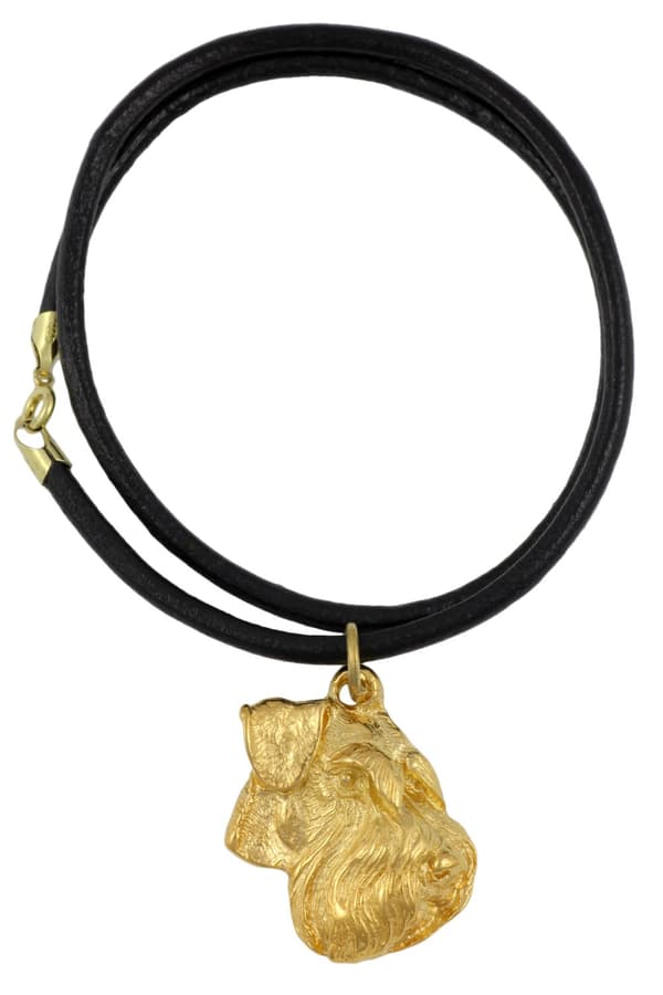 Schnauzer, Schnauzer IV - halsband med en hund i presentförpackning, guldpläterat hänge för en hundfantast, iögonfallande Art-Dog-smycken