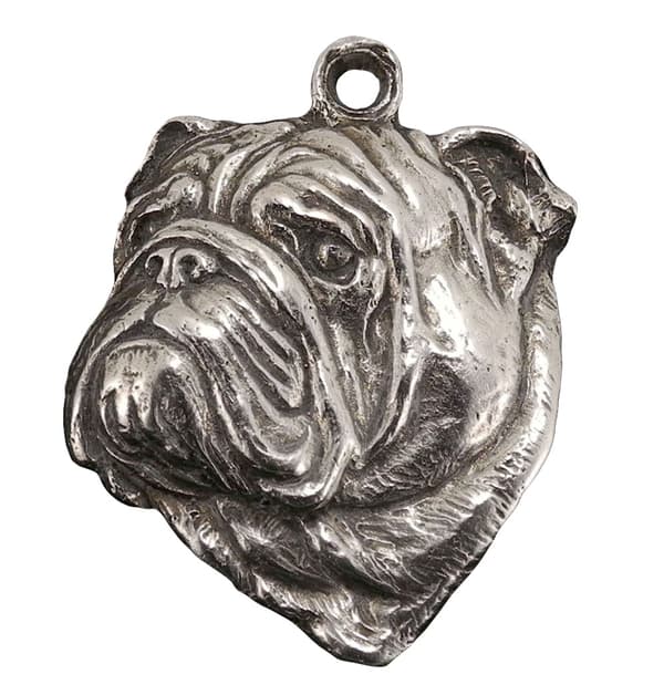 Engelsk Bulldog, Bulldog I - halskæde med en hund i gaveæske, forsølvet medaljon til en hundefan, iøjnefaldende Art-Dog vedhæng