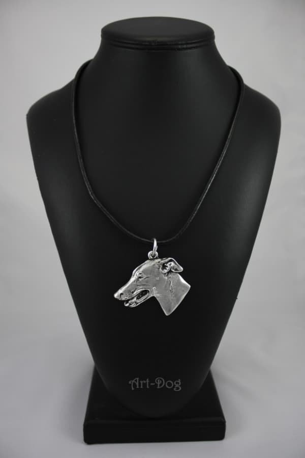 Greyhound, engelsk vinthund - halsband med en hund i presentförpackning, silverpläterad medaljong för en hundfantast, iögonfallande Art-Dog-hänge