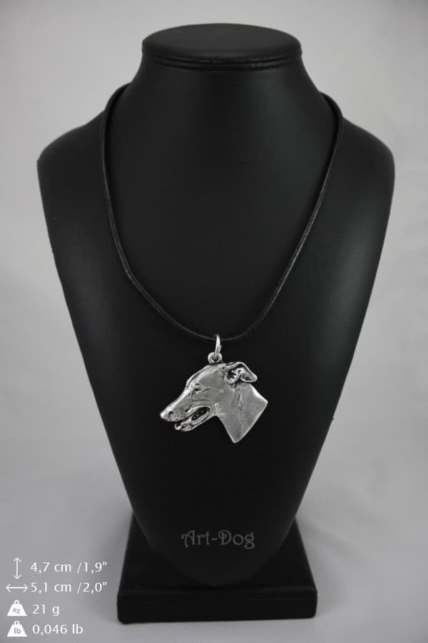 Greyhound, engelsk vinthund - halsband med en hund i presentförpackning, silverpläterad medaljong för en hundfantast, iögonfallande Art-Dog-hänge