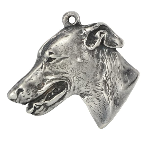 Greyhound, engelsk vinthund - halsband med en hund i presentförpackning, silverpläterad medaljong för en hundfantast, iögonfallande Art-Dog-hänge