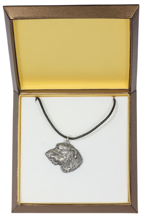 Irländsk varghund, irländsk varghund I - halsband med en hund i presentask, silverpläterad medaljong för en hundfantast, snyggt hänge från Art-Dog