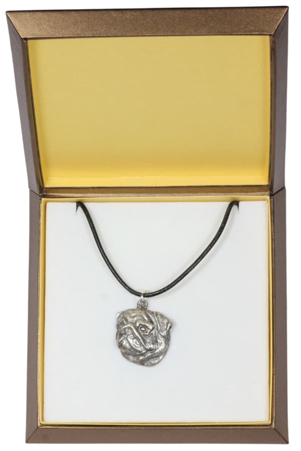Pug, Pug, Carlin II - ett halsband med en hund i en presentask, en silverpläterad medaljong för en hundfantast, ett iögonfallande hänge från Art-Dog