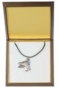 Miniatyrbild 1 av 6: Doberman, Dobermann - ett halsband med en hund i en presentask, en silverpläterad medaljong för en hundfantast, ett iögonfallande hänge från Art-Dog