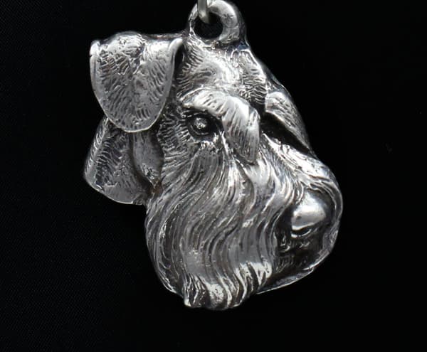 Schnauzer, Schnauzer IV - halsband med en hund i presentförpackning, silverpläterad medaljong för en hundfantast, iögonfallande Art-Dog-hänge