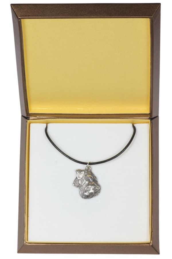 Schnauzer, Schnauzer IV - halsband med en hund i presentförpackning, silverpläterad medaljong för en hundfantast, iögonfallande Art-Dog-hänge