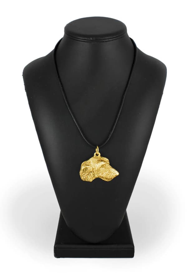 Irländsk varghund, irländsk varghund - halsband med en hund i presentförpackning, guldpläterat hänge för en hundfantast, iögonfallande Art-Dog smycken