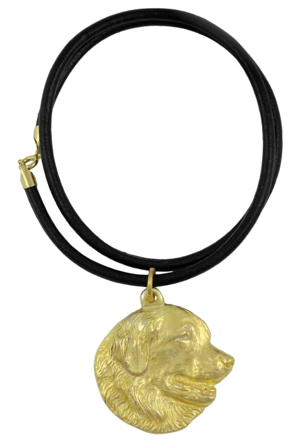 Leonberger - halsband med en hund i presentförpackning, guldpläterat hänge för en hundfantast, iögonfallande Art-Dog-smycken