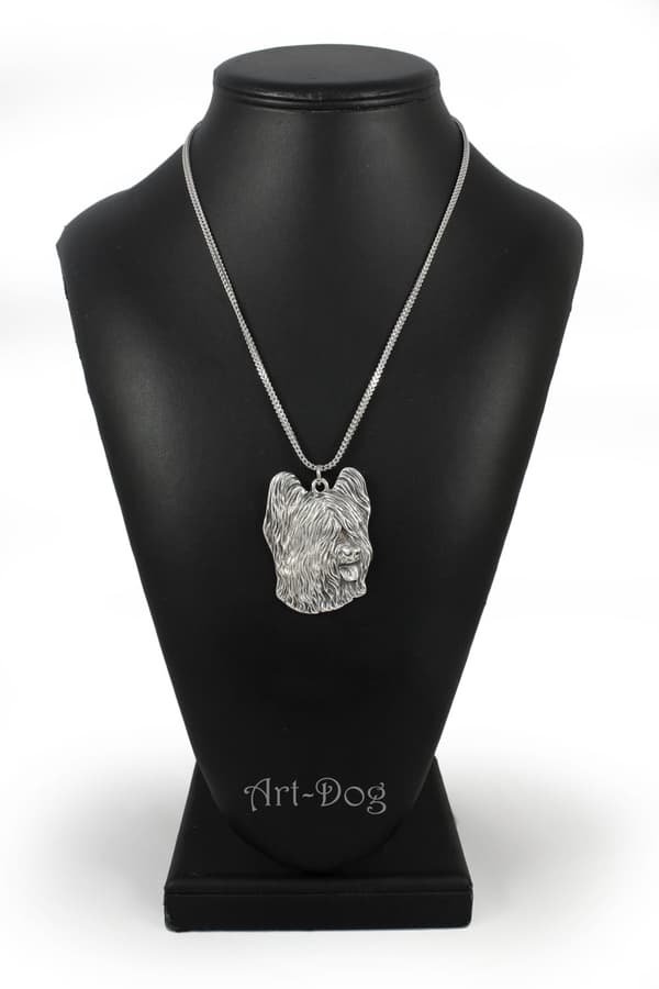 French Shepherd Briard, Berger de Brie - halsband med en hund, hundhänge på en silverkedja, unika Art-Dog-smycken
