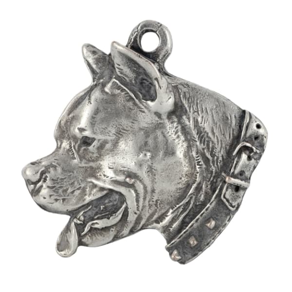 Amerikkalainen staffordshiren terrieri, Amstaff, Amstaf I - kaulakoru koiralla, koiran riipus hopeaketjussa, ainutlaatuiset Art-Dog korut