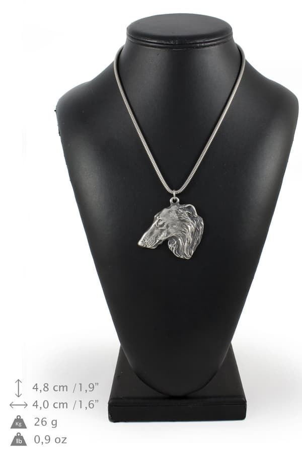 Russian Borzoi, Borzoi, Barzoi - kaulakoru koiralla, koirariipus hopeaketjussa, ainutlaatuiset Art-Dog korut