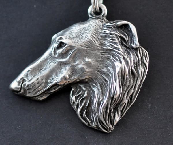 Russian Borzoi, Borzoi, Barzoi - kaulakoru koiralla, koirariipus hopeaketjussa, ainutlaatuiset Art-Dog korut