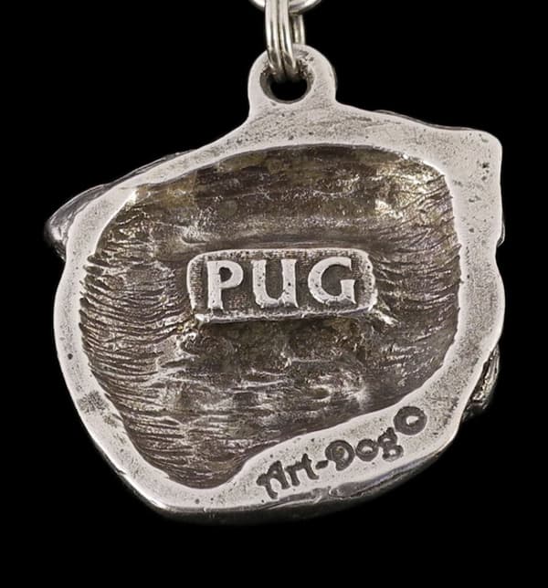 Mops, Mops, Carlin II - hundhalsband, hundhänge på en silverkedja, unika Art-Dog-smycken