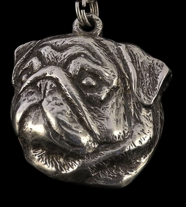 Mops, Mops, Carlin II - hundhalsband, hundhänge på en silverkedja, unika Art-Dog-smycken