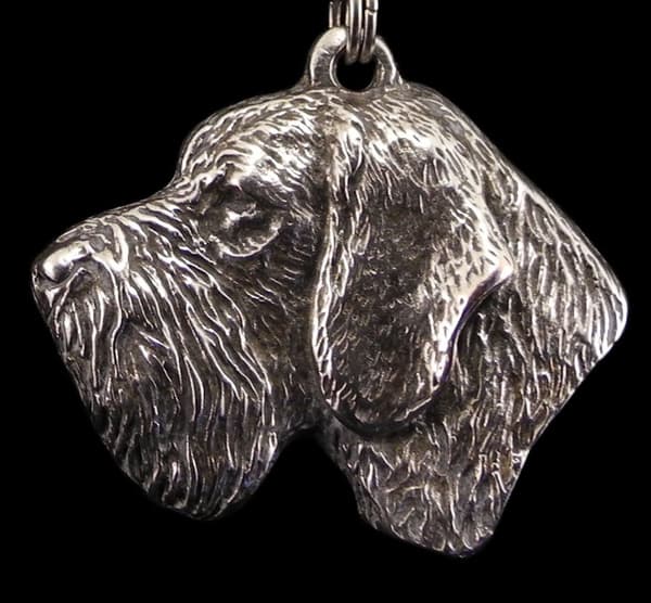 German Wirehaired Pointer, Drahthaar - halsband med en hund, hundhänge på en silverkedja, unika Art-Dog-smycken