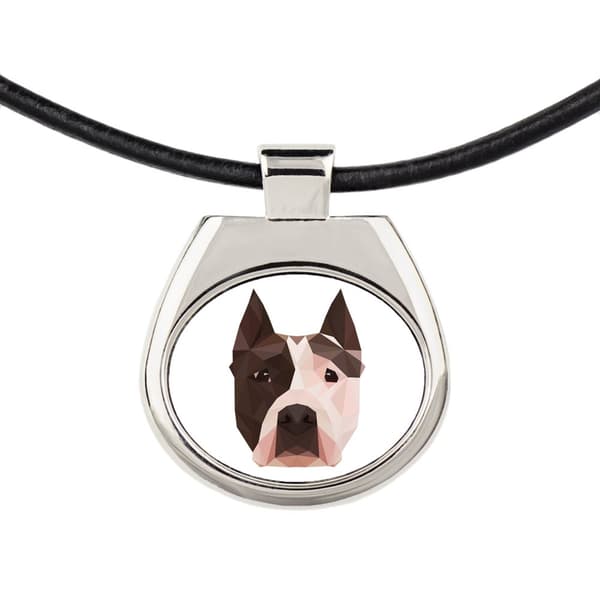 American Staffordshire terrier, Amstaff, Amstaf - halskæde med et foto og en geometrisk inskription af Art-Dog