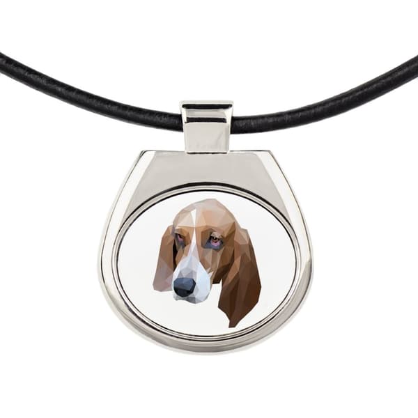 Basset Hound - halskæde med et foto og en geometrisk inskription af Art-Dog