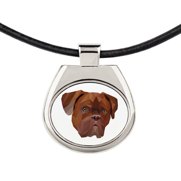 Bordeaux Dog, Dogue de Bordeaux, French Mastiff - halskæde med et foto og en geometrisk inskription af Art-Dog