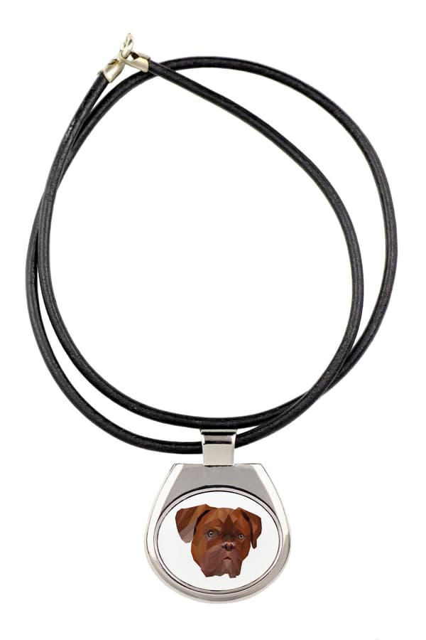 Bordeaux Dog, Dogue de Bordeaux, French Mastiff - halsband med ett foto och en geometrisk inskription av Art-Dog