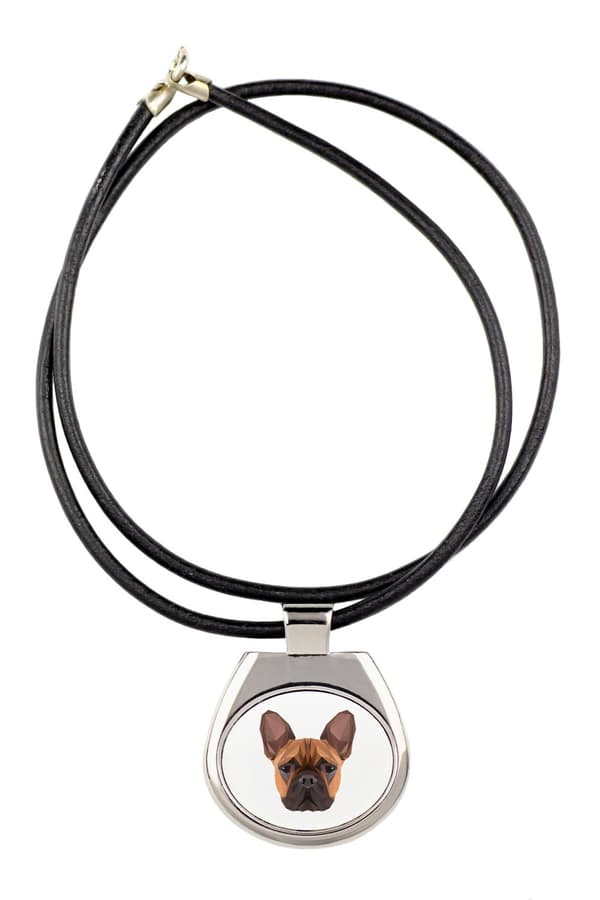 Fransk bulldogg - halsband med ett foto och en geometrisk inskription av Art-Dog