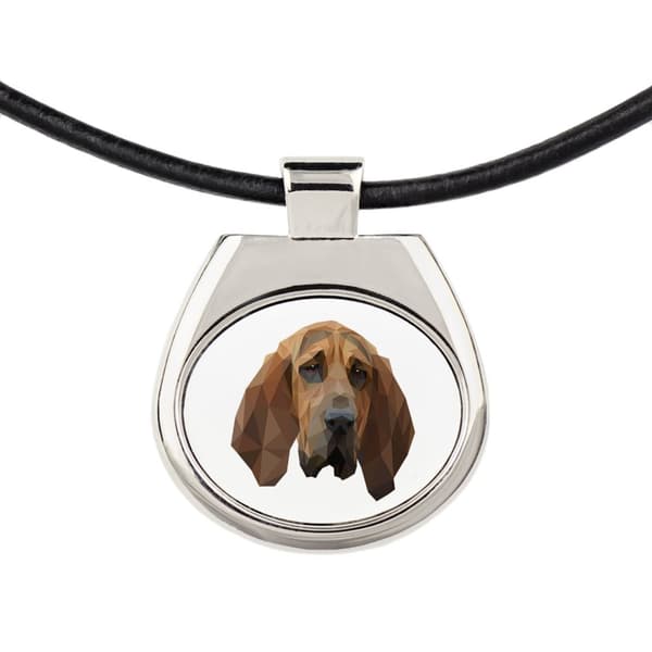 Blodhund, helgons hund Hubert - ett halsband med ett foto och en geometrisk inskription av Art-Dog