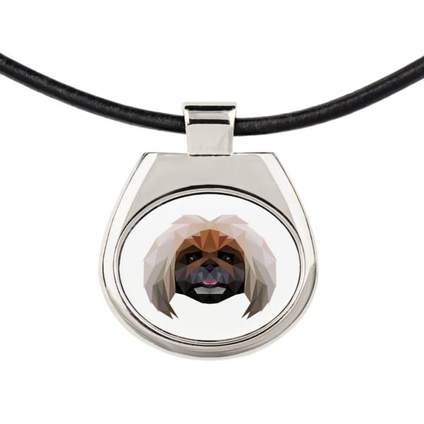 Pekingese - kaulakoru, jossa on valokuva ja geometrinen kirjoitus Art-Dogilta
