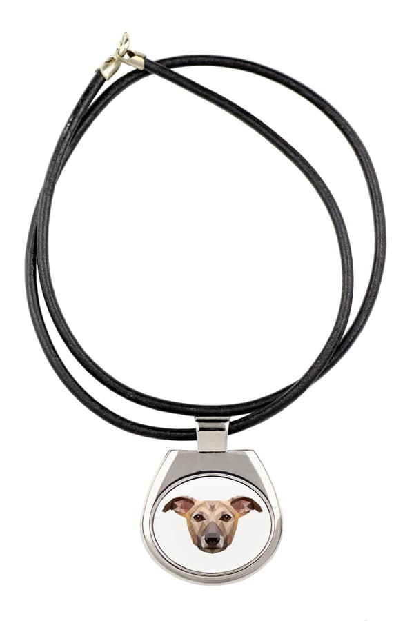 Whippet, engelsk vinthund - halsband med ett foto och en geometrisk inskription av Art-Dog