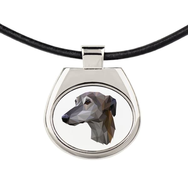 Vinttikoira, Englanninvinttikoira - kaulakoru valokuvalla ja geometrisella kirjoituksella Art-Dog