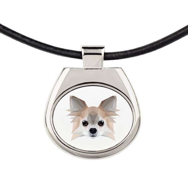 Langhåret Chihuahua - halskæde med et foto og en geometrisk inskription af Art-Dog