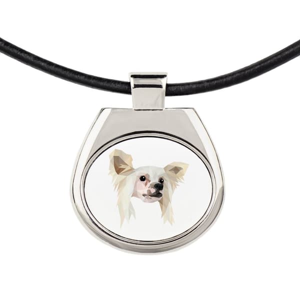 Chinese Crested Dog - halsband med ett foto och en geometrisk inskription av Art-Dog