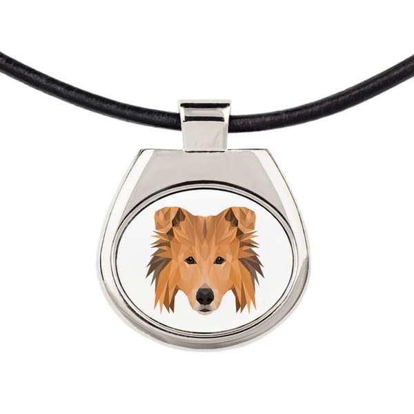 Pitkäkarvainen skotlanninpaimenkoira, karkea collie - kaulakoru valokuvalla ja geometrisella kirjoituksella Art-Dog