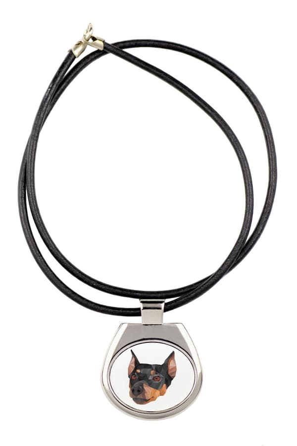 Medium Pinscher, German Pinscher - halsband med ett foto och en geometrisk inskription av Art-Dog