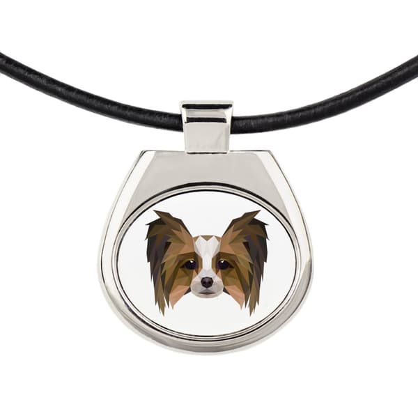 Papillon, Continental Spaniel - halsband med ett foto och en geometrisk inskription av Art-Dog