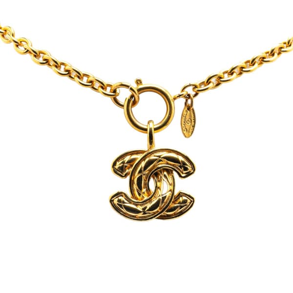 Pre-owned Chanel Gold Plated CC Quilted Pendant Necklace Gold