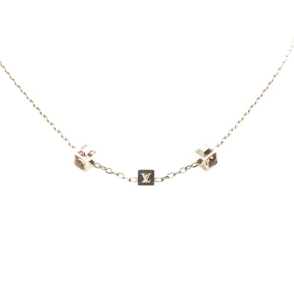Pre-owned Louis Vuitton Silver Plated Crystal Gamble Necklace Silver