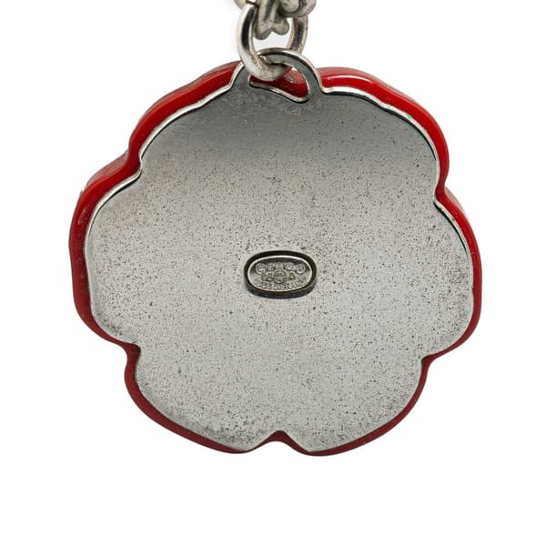 Pre-owned Chanel Resin CC Camellia Charm Necklace Red