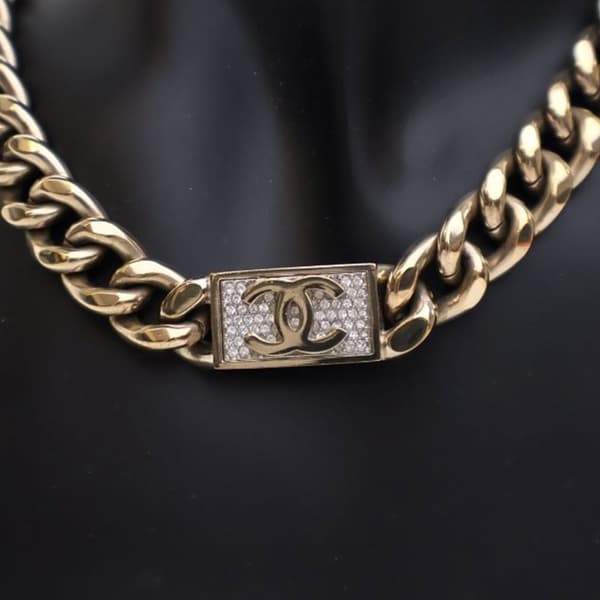 Pre-owned Chanel Gold Plated Rhinestone CC Chain Link Choker Necklace Gold
