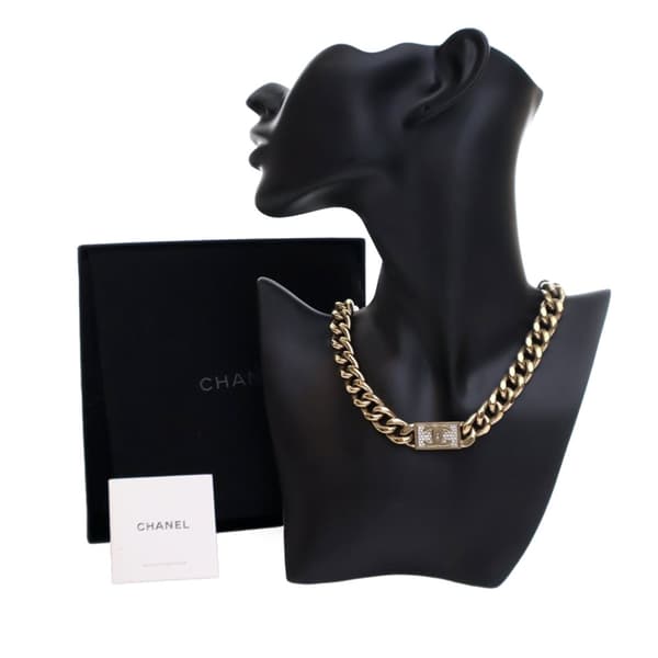 Pre-owned Chanel Gold Plated Rhinestone CC Chain Link Choker Necklace Gold