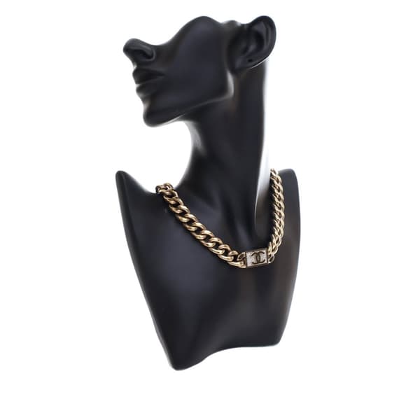 Pre-owned Chanel Gold Plated Rhinestone CC Chain Link Choker Necklace Gold